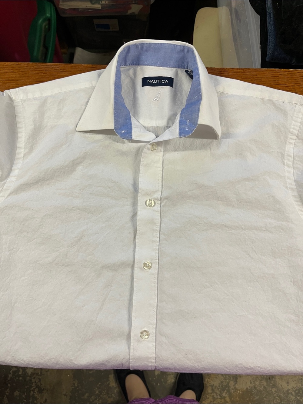 Nautica White Dress Shirt with Light Blue Contrast Collar